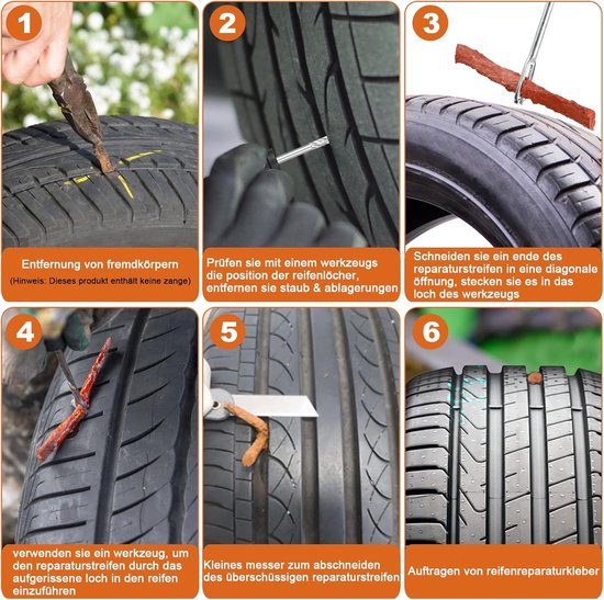Bandenreparatieset - Lekke Band Reparatie - Noodsituatie Onderweg - Compleet Met Meter - 37 Delig - N.v.t. — afbeelding 5