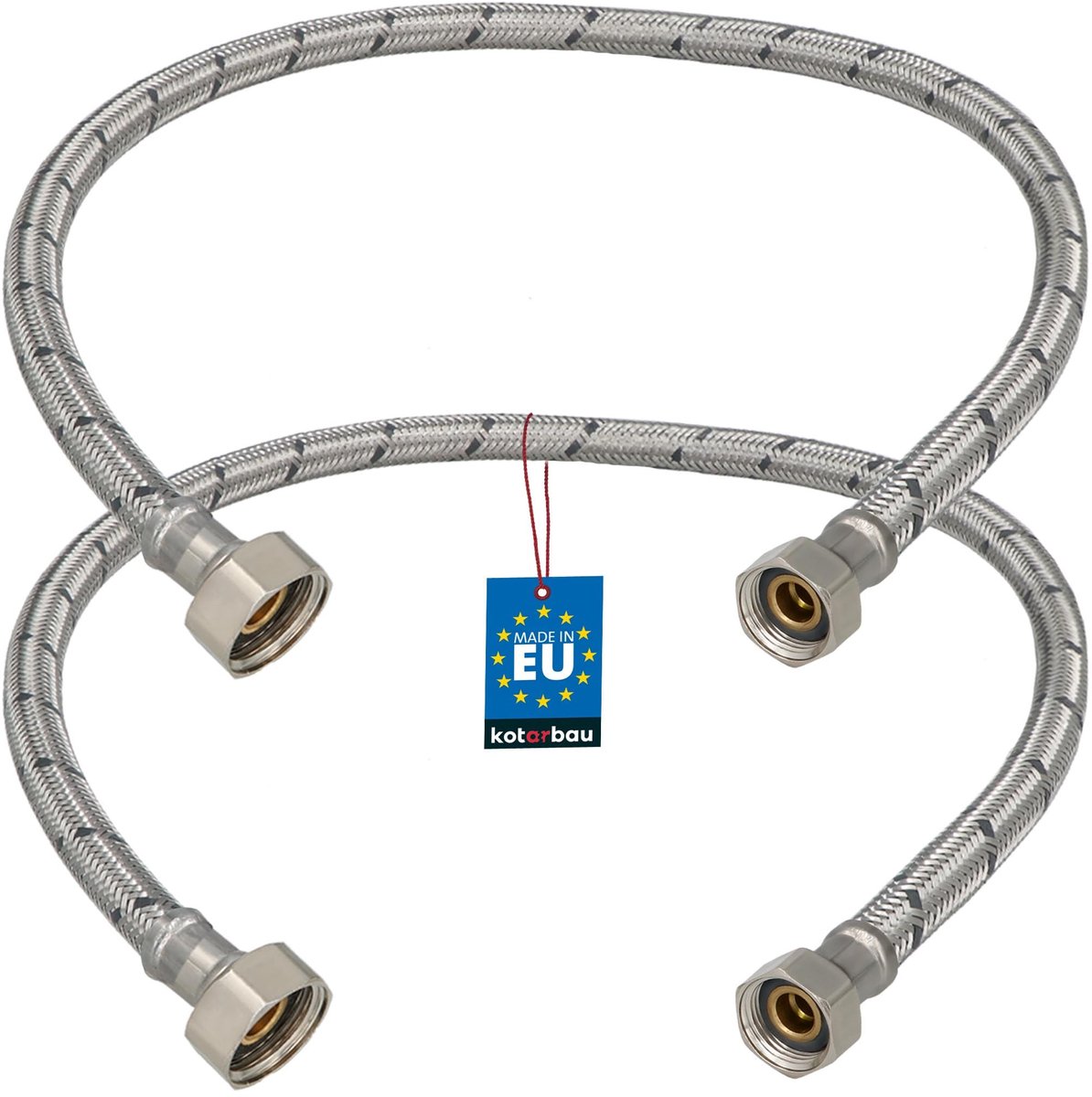 KOTARBAU® 2 Stuks - Flexibele Aansluitslang 1/2“ x 3/8“ - Flexibele Kraanslang 60 cm - Sanitaire Aansluitslang - Flexibele Verbindingsslang - Aansluitslang Armatuur - met Roestvrijstalen Vlechtwerk