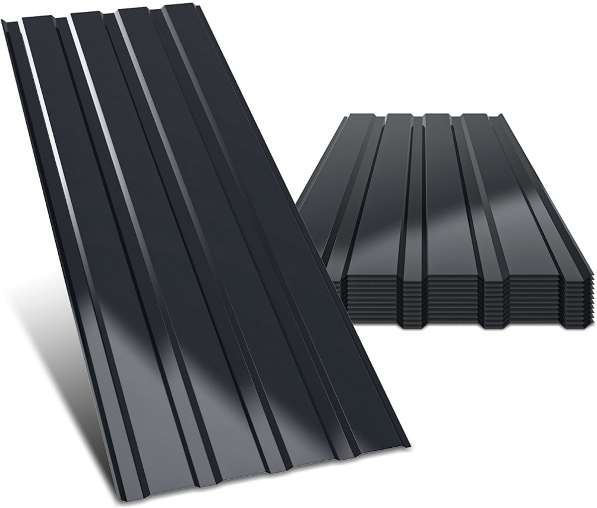 Set van 48 dakplaten, trapezium profielplaten, metalen platen, glad oppervlak, geschikt voor carport en tuin, 115x45 cm, 0,25 mm, 24 m², Antraciet
