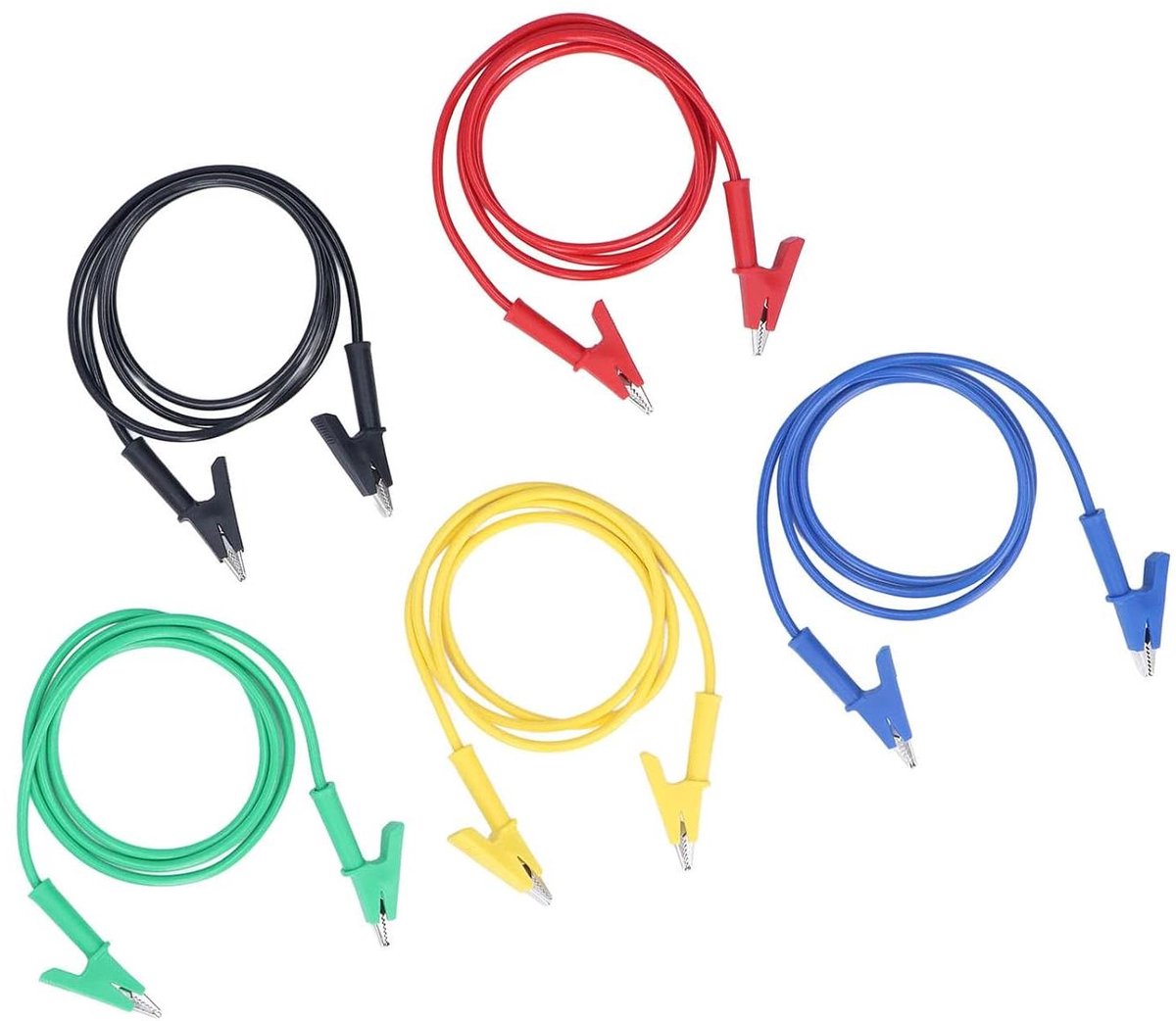 Krokodilclip Meetsnoer - Testkabel Klemmen - Elektrisch Testen - Hoge Stroomcapaciteit - 20A 3000V - Rood Zwart Geel Blauw Groen