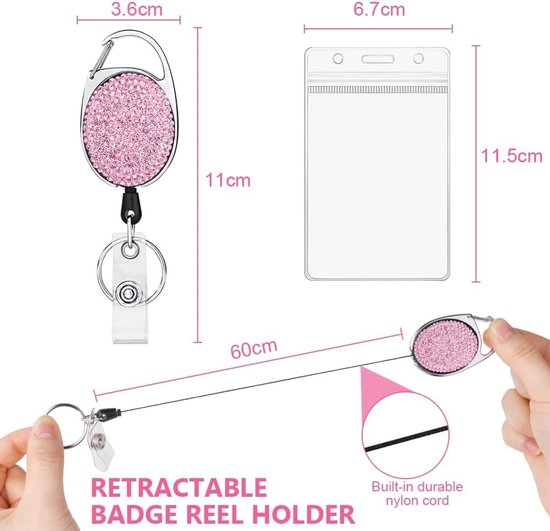 ID Badge Houder Set met 3 ID Kaart Houder en Lanyard, Retractable Badge Reel voor Kantoor, Onderwijs en Medisch Gebruik (Zwart, Wit, Roze) — afbeelding 5