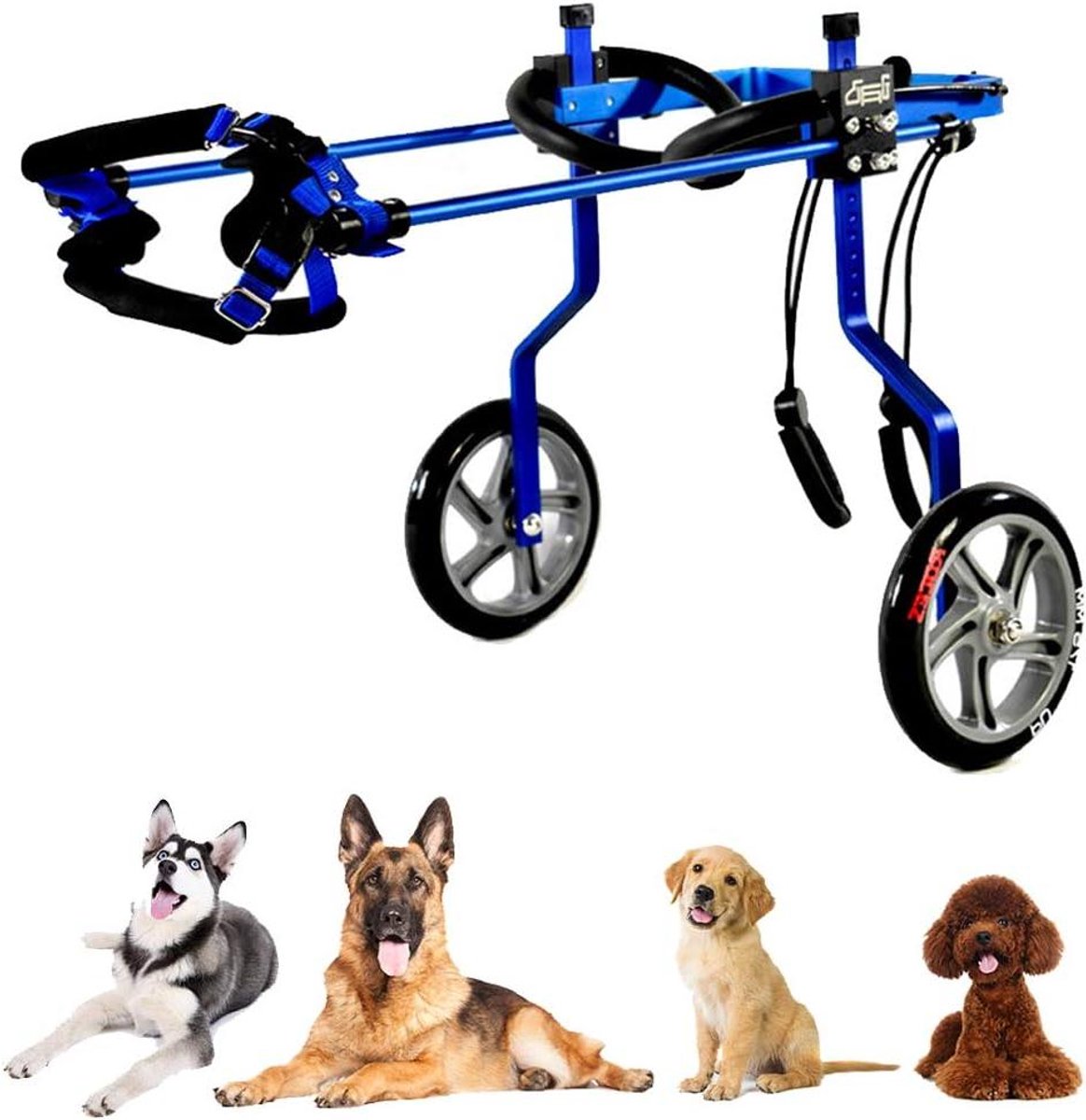 Huisdier Rolstoel - Hond Kat Ondersteuning - Mobiliteit Verbeteren - Verstelbare Hoogte Lengte Breedte - 1-60kg - Blauw
