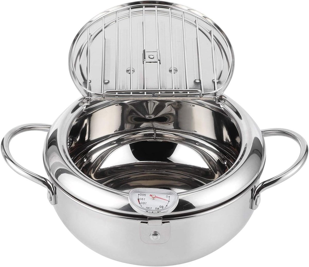 Tempura Friteuse - Japanse Frituurpan - Thuis Frituren - Met Thermometer - 24 cm - Zilver