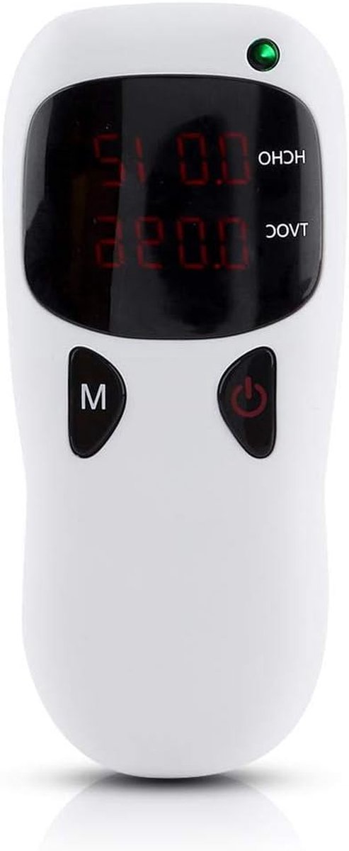 Luchtkwaliteitsmeter - Formaldehyde detector - Binnenlucht meten - Helder LED-scherm - Compact formaat - Wit