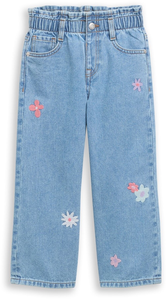 Tom Tailor - Wide Leg-jeans met borduursel - Maat 116 - Used Mid Stone Blue Denim
