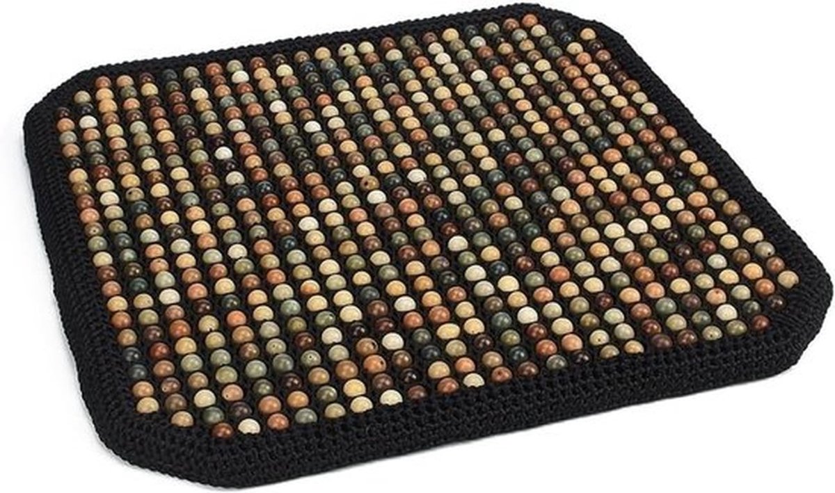 Zitkussen met Massage en Houten Parels voor Auto, Kantoor en Stoel - Ademend, Antislip en Comfortabel 48 x 48 x 3 cm (Zwart)