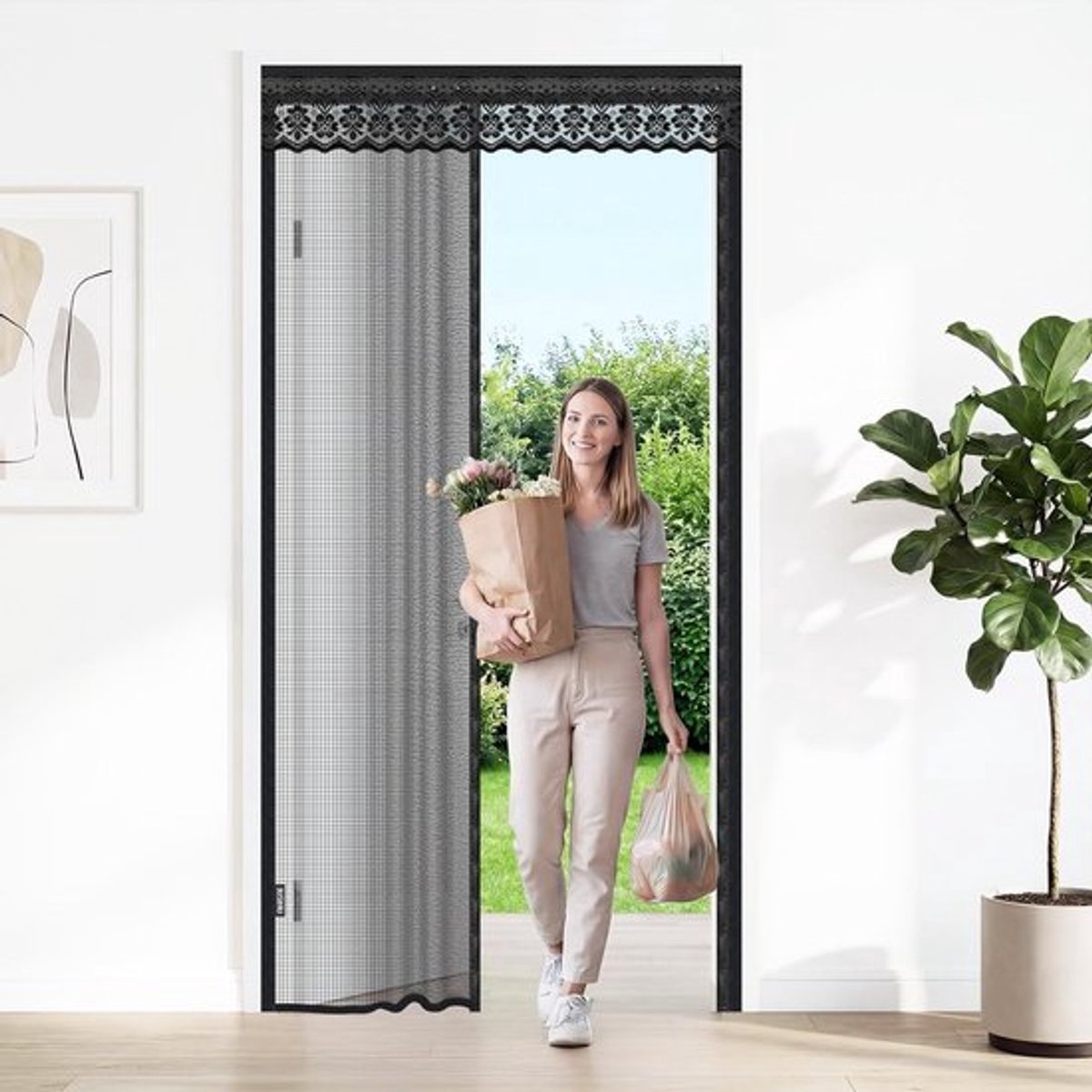 Uitschuifbaar Magnetisch Vliegengordijn 90x210 cm, Zelfsluitend Deurgordijn voor Effectieve Insectenbescherming, Ideaal voor Balkon, Terras en Schuifdeuren