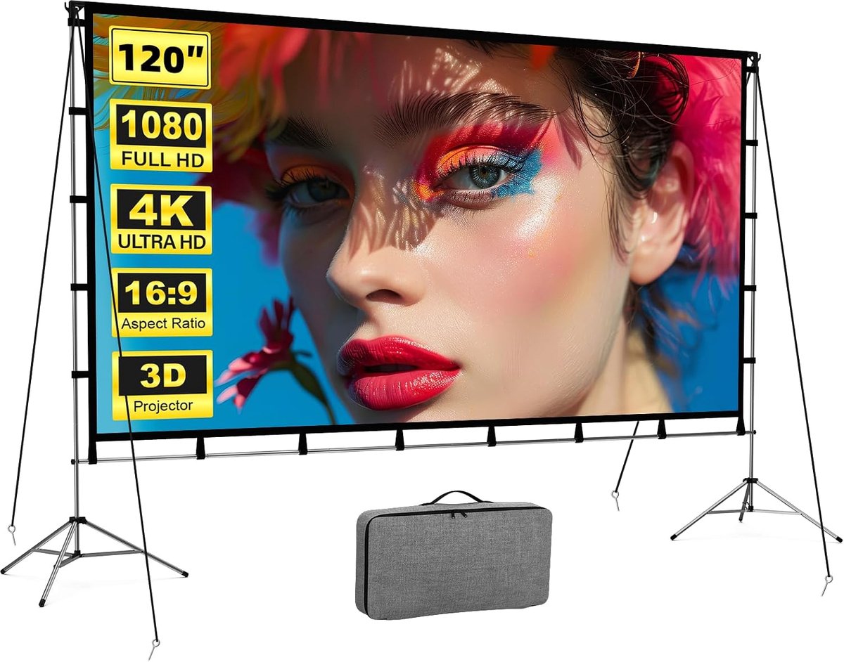 SnelShoppen - 120 Inch Projectiescherm voor Binnen en Buiten met Opvouwbare Stand, Draagbaar Filmscherm 16:9 voor Tuin, Feest, Camping, Kinderen, 266