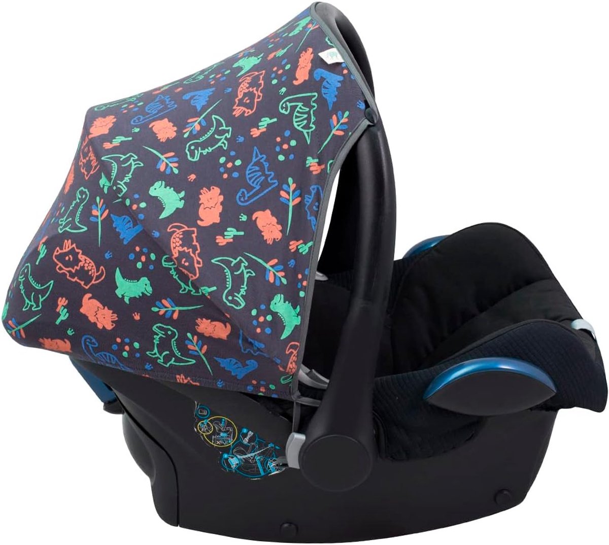 Zonnescherm Maxi Cosi Cabriofix - Happy Dino - Ademend katoen - Ideaal voor warme dagen - ShopVlot