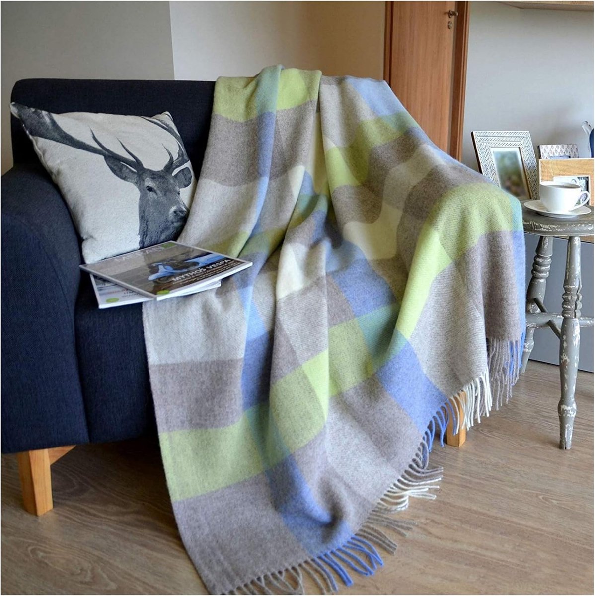 Woondeken 140 x 200 cm - 100% Nieuw-Zeelandse Wol - Beige Oranje Geruit - Perfect voor knusse winteravonden - SnelShoppen