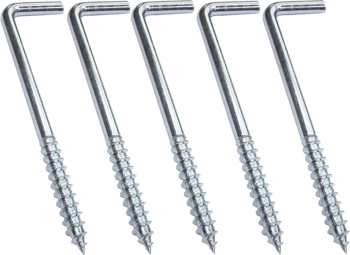 SnelShoppen - Set van 5 L-vormige schroefhaken - Ø 4,2 mm x 80 mm - Gegalvaniseerd staal - Ideaal voor tuin, hobby en doe-het-zelf projecten