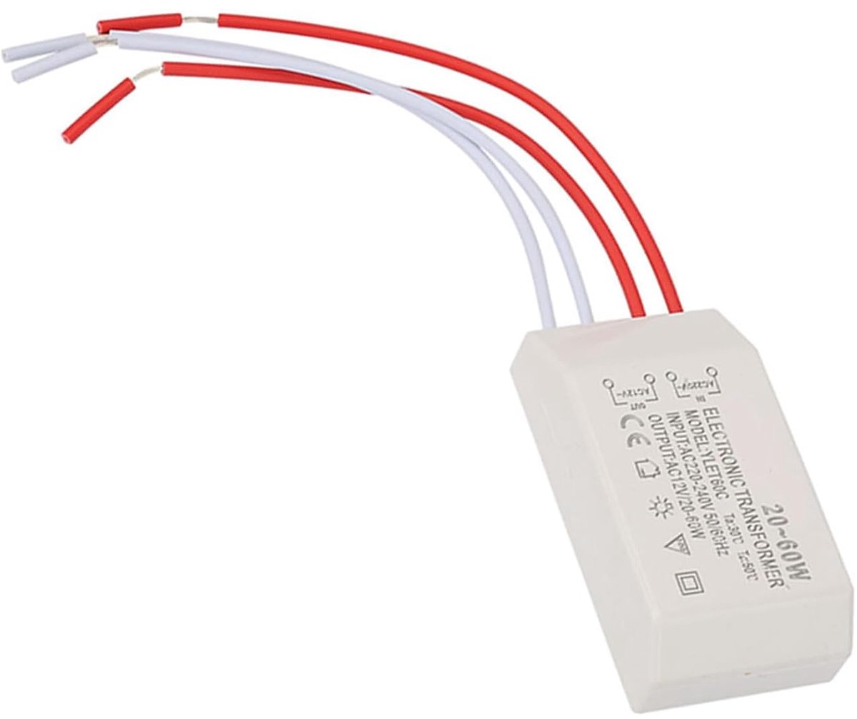 SnelShoppen - Halogeen Lamp Voltage Converter 220V naar 12V Elektronische Transformator, 20-60W Voedingsadapter voor G4 Quartz, Kristallen Lamp - Wit