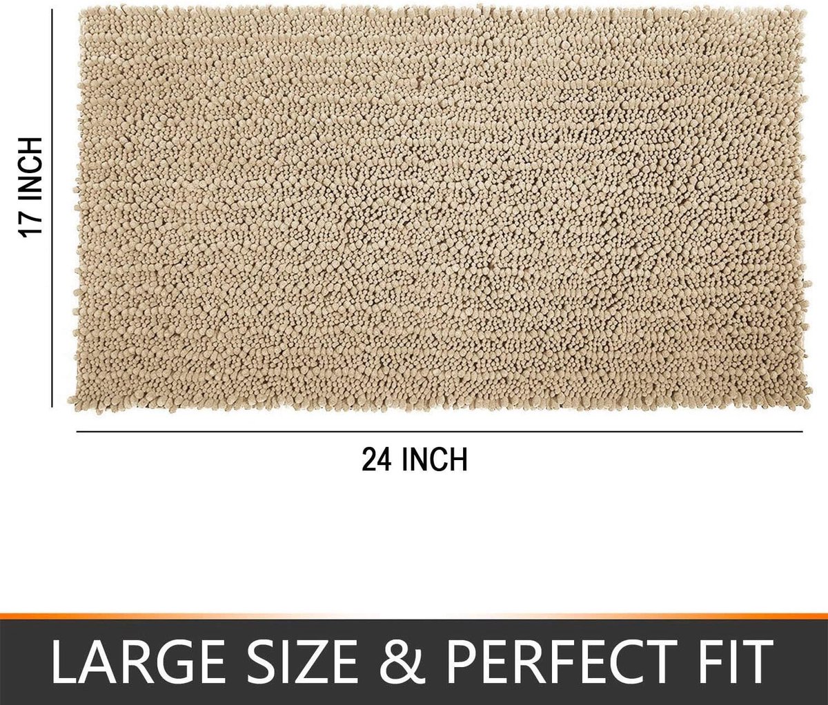 SnelShoppen - Chenille Microfiber Shaggy Badmat 60x40cm - Zacht en Cosy, Super Absorberend, Waterdicht en Antislip, Khaki voor Badkamer en Slaapkamer