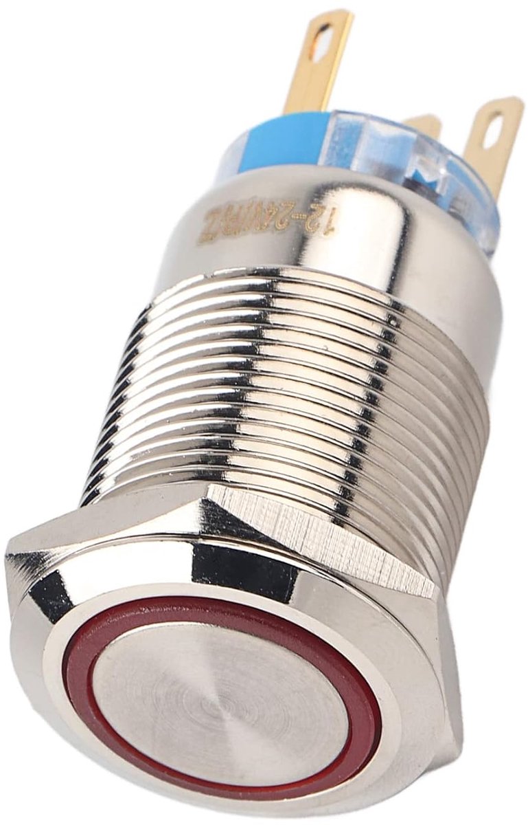 SnelShoppen - Keenso Car LED Drukknop 19mm 12-24V Waterdichte Startknop Metaal Rond Schakelaar 1NO1NC (Rood) Voor Auto Accessoires