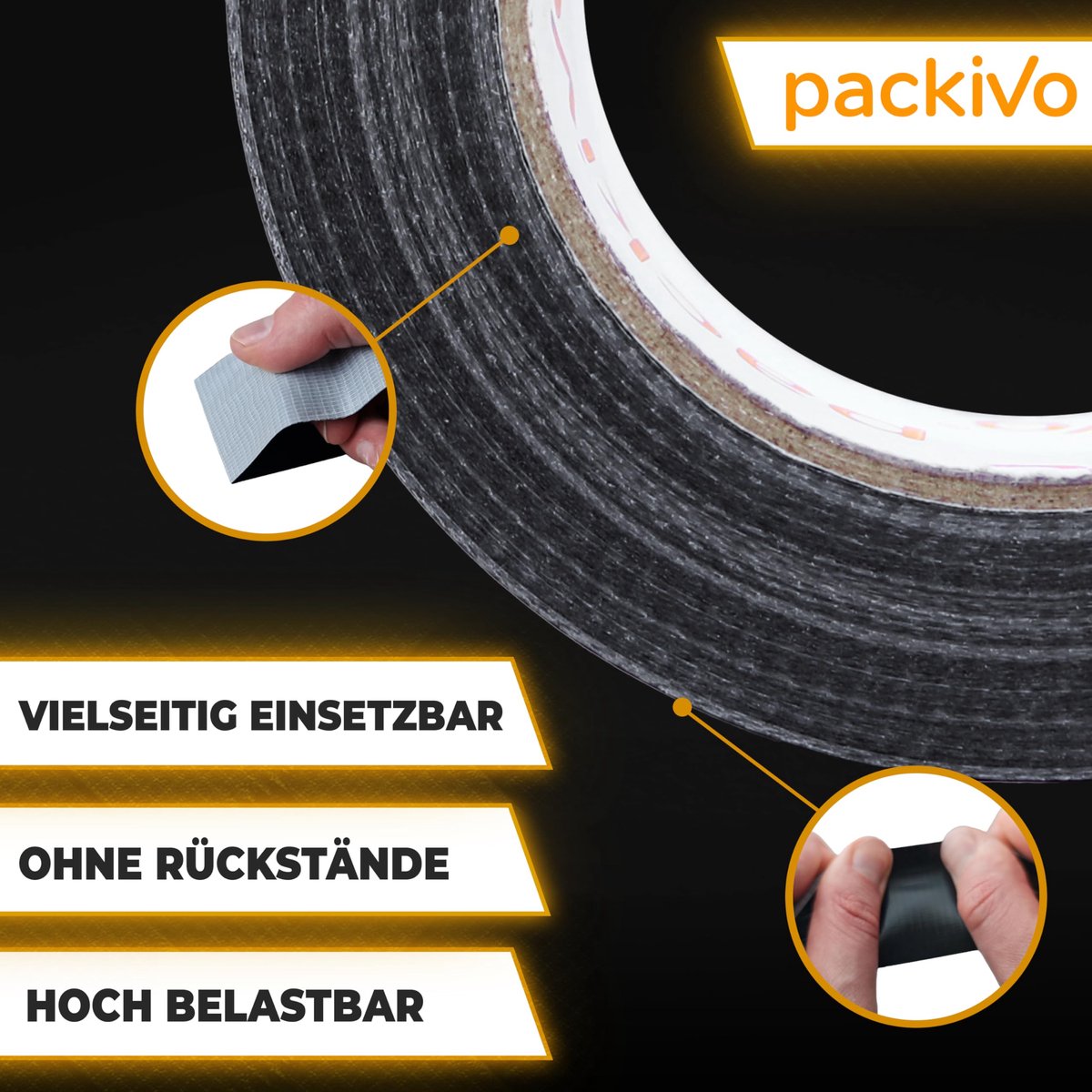 SnelShoppen - Packivo Pantsertape Zwart - 50 m x 100 mm Ducttape Extra Breed Ultra Sterk Waterdicht Plakband voor Binnen en Buiten - Weefselband voor