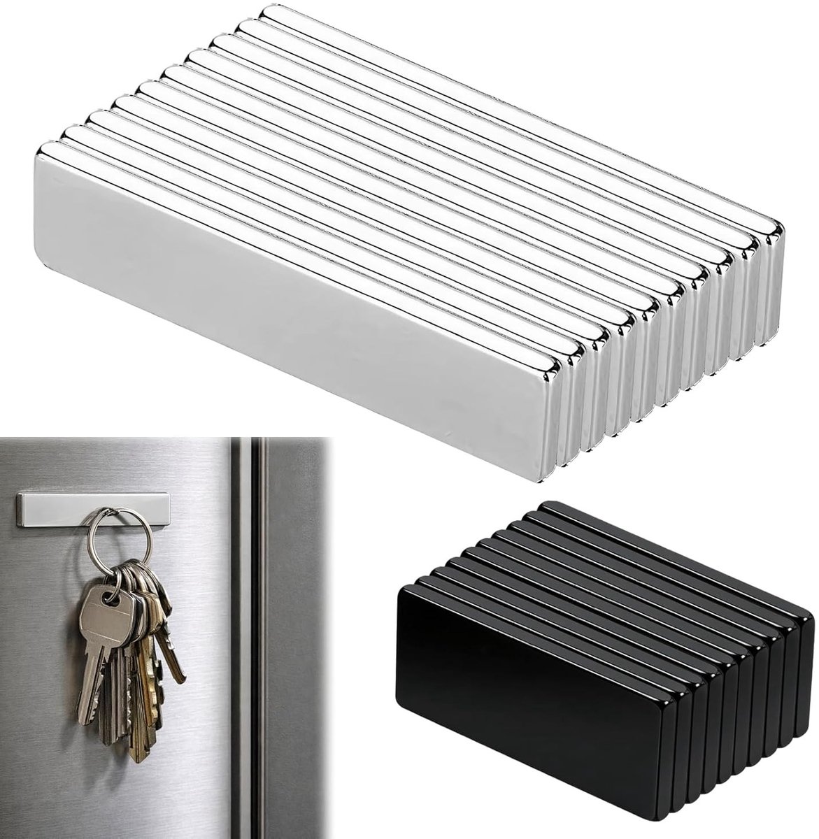 Sterke Neodymium Magneten met Zelfklevende Achterkant, Vierkant, 20×10×1mm & 40×10×2mm, Ideaal voor Kantoor, Thuis, Opslag en Doe-Het-Zelf Projecten
