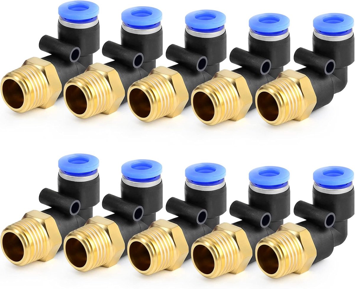 SnelShoppen - 10 stuks 8mm buis OD x 1/4 BSP mannelijke elleboog push-to-connect fittingen - robuust en duurzaam - perfecte verbinding voor leidingen