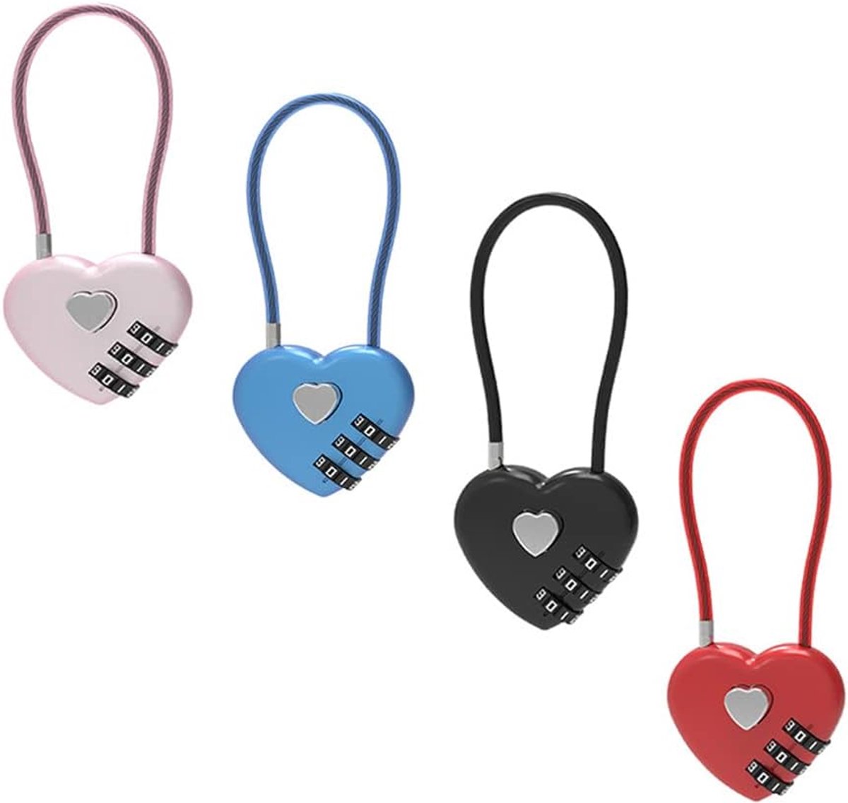 SnelShoppen - Set van 4 Koffersloten, Combinatieslot, Kofferhangslot, Kleurrijk Combinatieslot, Hangslot, Voor Reiskoffer, Bagage, Pouch, etc. (4 Mult