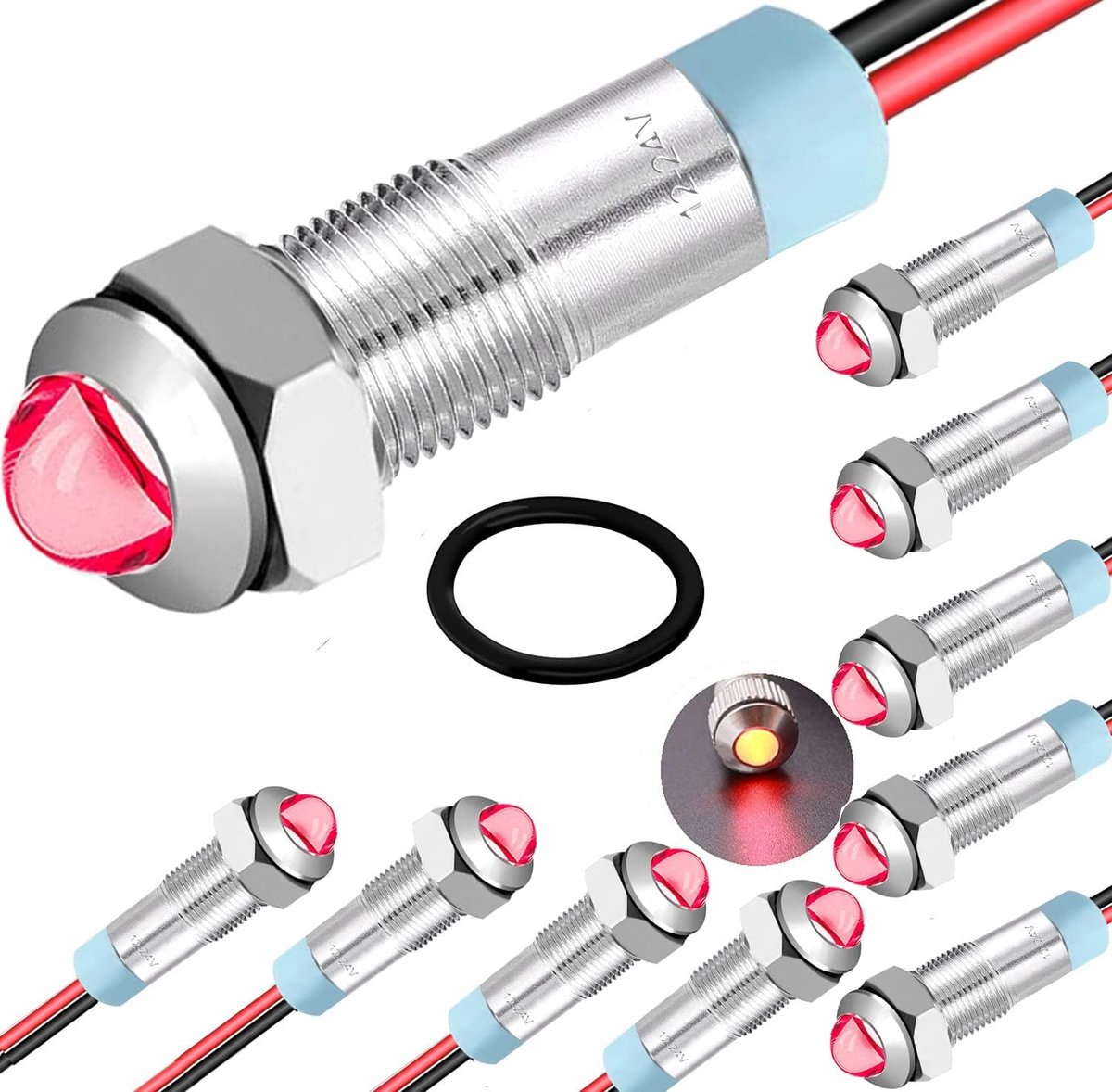 SnelShoppen - 10 Stuks 12V-24V 6mm 1/4" DC LED Metalen Indicatorlicht Waterdicht Signaallicht (Rood) voor Auto, Motor, Tuin en Meer
