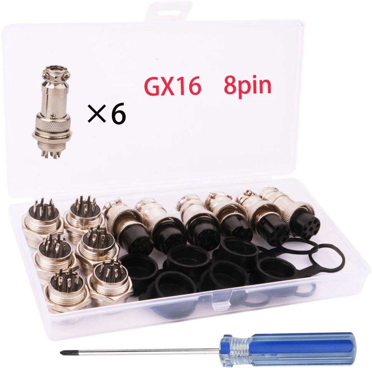 SnelShoppen - 6 Stuks 5A 16mm 8-pins Luchtvaart Connector Plug + 6 Stuks Rubber Beschermkap - Metalen Zilver - Ideaal voor Elektronische Toepassingen