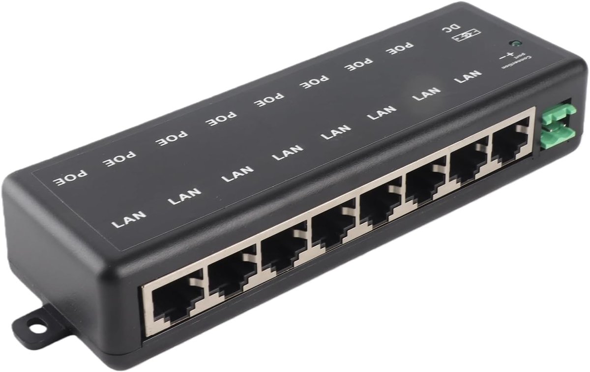 SnelShoppen - 8 Poort PoE Injector Adapter DC12V-48V met 8 Interfaces Passieve POE Adapter voor IEEE802.3af - Power Over Ethernet Module Injector voor