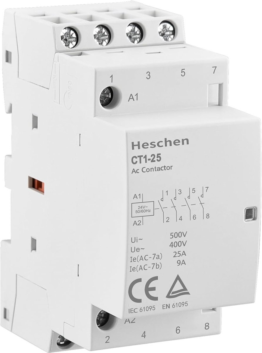 SnelShoppen - AC contact 4-polig 25A normaal open, 24V spoelspanning, 35mm DIN-rail montage, ideaal voor elektrische schakelingen
