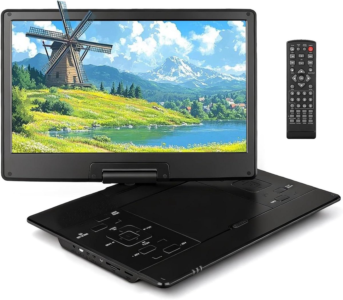 Draagbare DVD-speler - Filmscherm - Entertainment onderweg - 156 inch draaibaar HD-scherm - 175 inch - Zwart