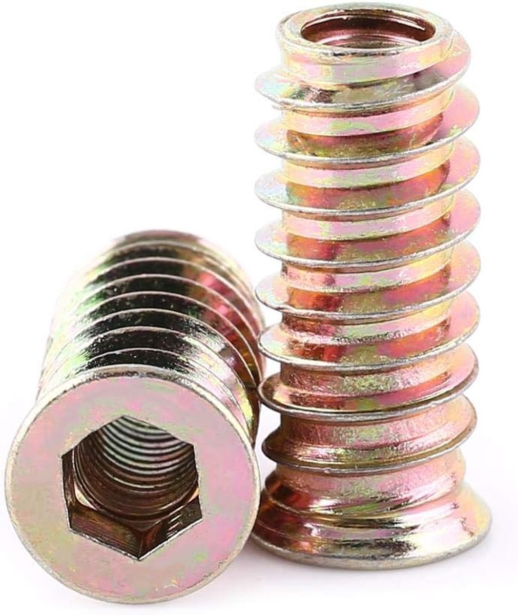 SnelShoppen - 20 Stuks Verchroomde Hexagonale Draadinschroefmoeren M6x25mm, Houtdraad Invoegen voor Houten Meubels