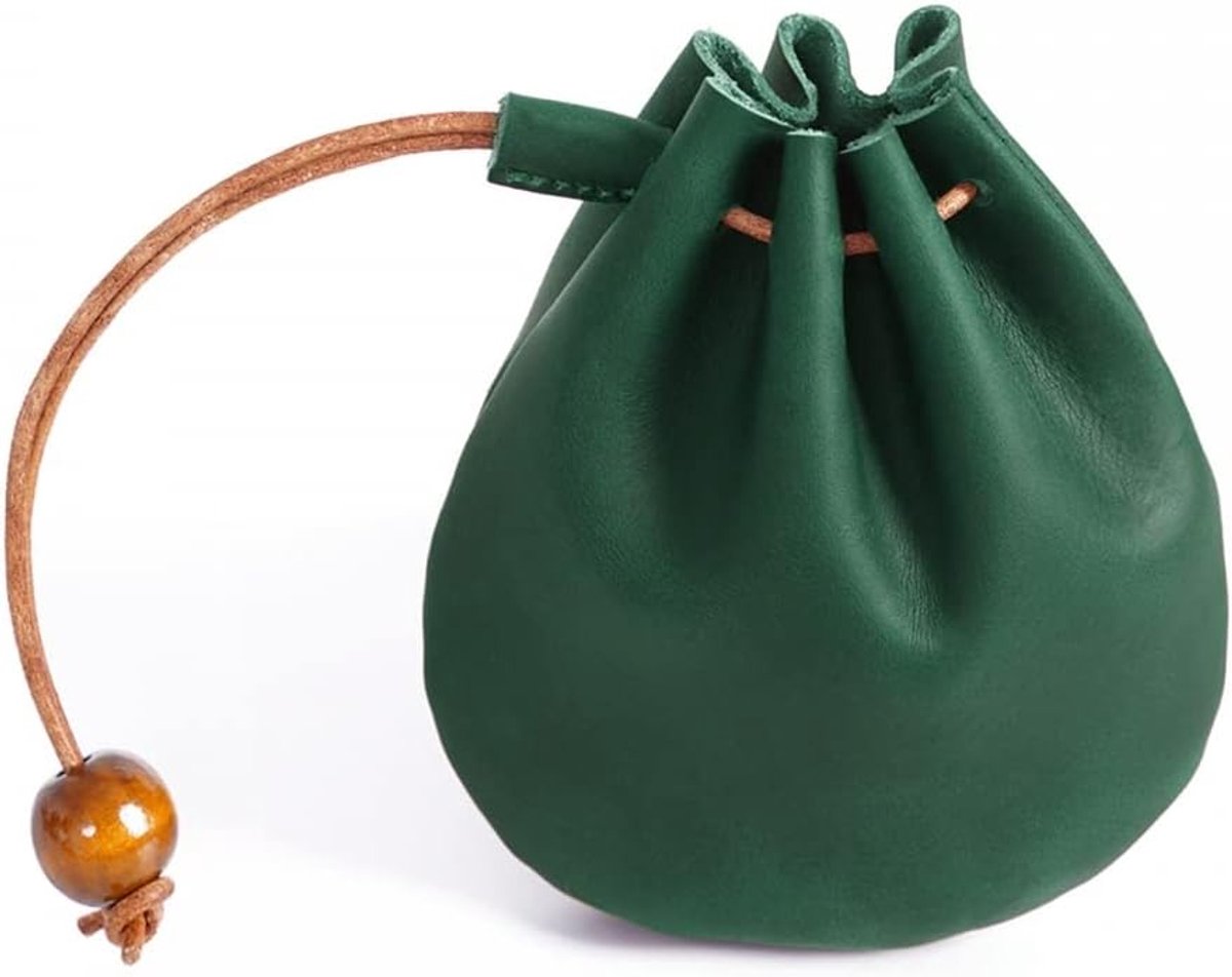 SnelShoppen - DONGKER Vintage Portemonnee, Leren Trekkoord Tas voor Muntjes, ID en Bankpassen, Duurzaam en Waterdicht, Voor Mannen en Vrouwen, Perfect