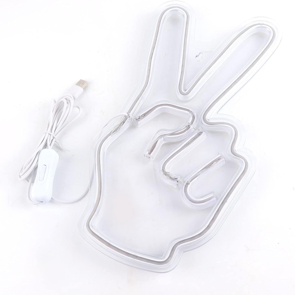 SnelShoppen - Neon Sign Light Innovatieve Victory Gesture V Creatieve Decoratieve Lamp USB Voeding LED Vrede Signaal voor Slaapkamer Kasten Planken Wo