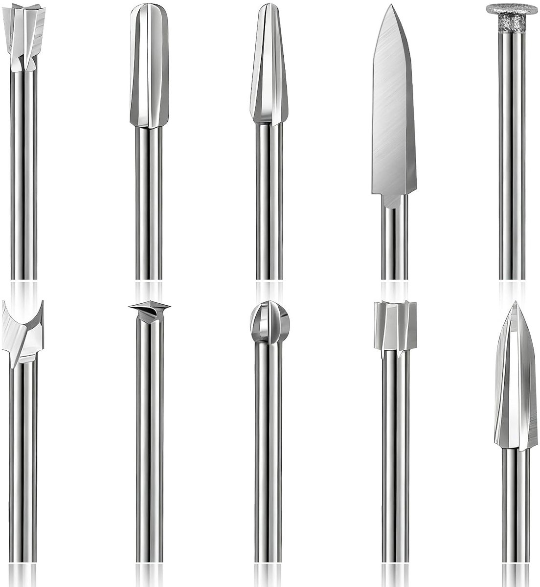 Houtsnijgereedschapsset met 10 stuks, houtfrees met 3 mm schacht, snijmes en graveerboor voor precisiewerk, ideaal voor DIY houtbewerking, snijden en graveren