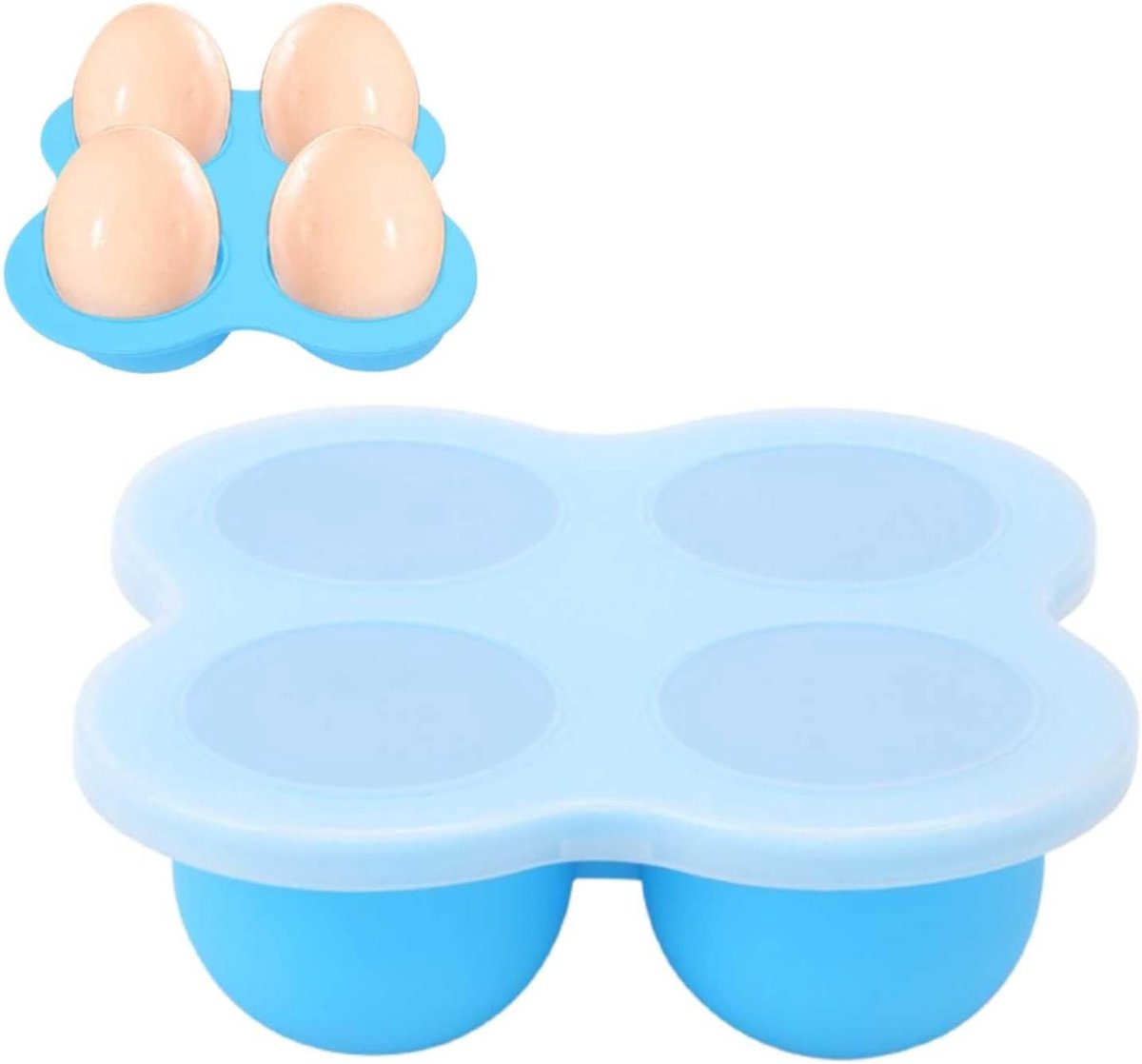 SnelShoppen - Blue Egg Bite Mold 4 Gaten, 2 Stuks Siliconen Ei Stoomboot Met Deksel voor Stomen, Kookgerei, Keukenaccessoires voor Eieren en Gehaktbro