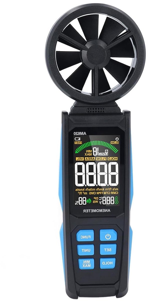 Digitale Anemometer - Windsnelheidsmeter Temperatuurmeter - Meteorologie en Ventilatie - Erosiebestendig ABS Materiaal - 252 x 84 x 33 mm