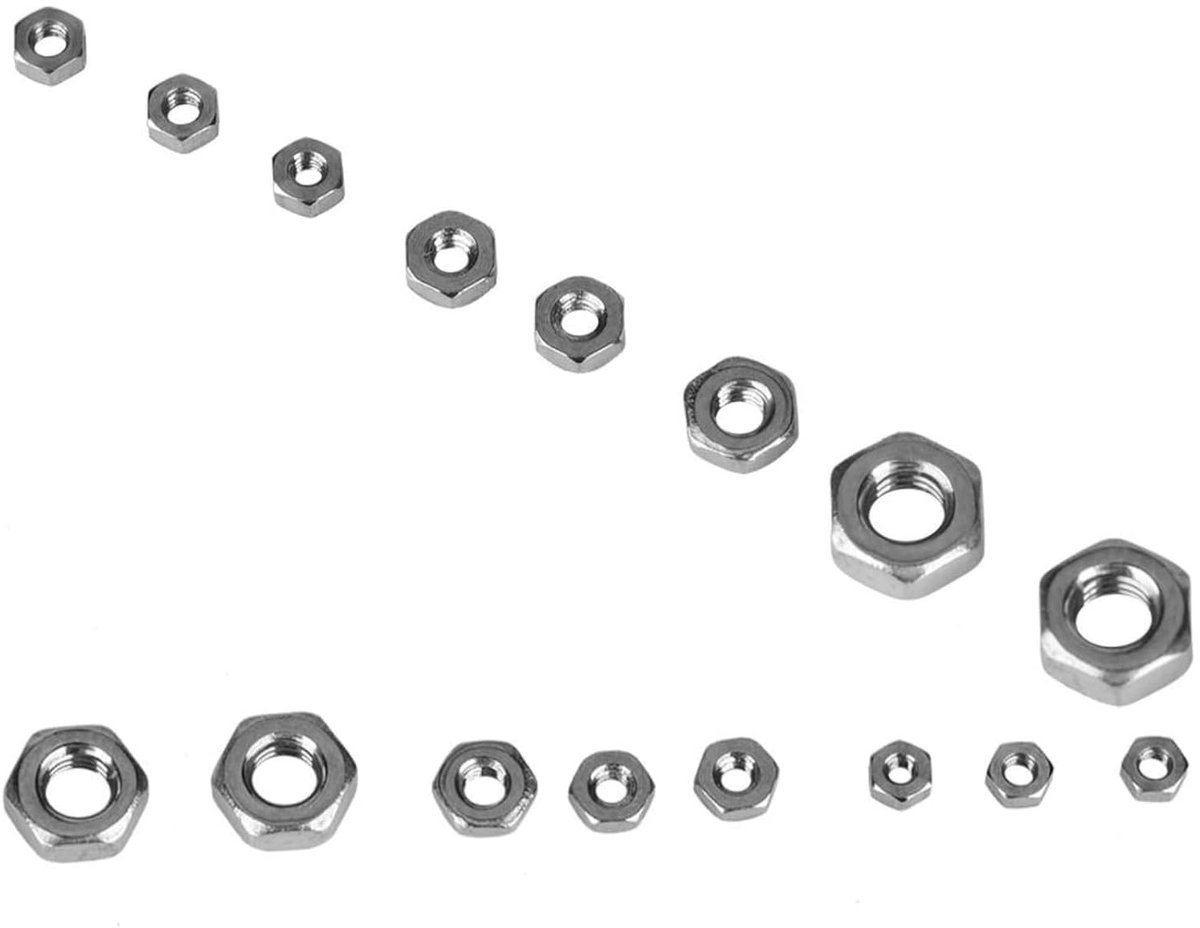 SnelShoppen - Hex Moeren Set 140 Stuks M1/M1.2/M1.4/M1.6/M2/M2.5/M3 Draad RVS Roestvrij Staal Hex Moeren voor Klussen en Onderhoud