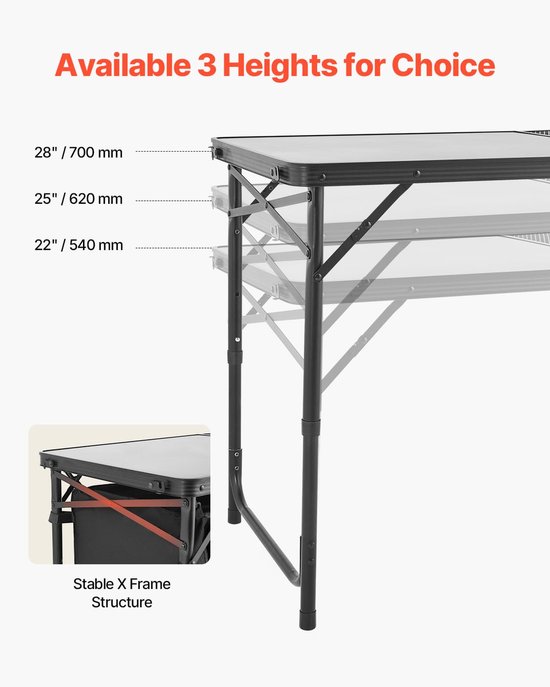 Kampeer Keukentafel - Outdoor Tafel - Buiten Koken - 3 Hoogtes Instelbaar - 120 cm - Zwart — afbeelding 4