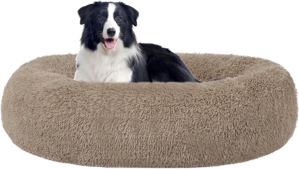 Hondenmand Rond - Huisdier Kussen - Comfortabel Rusten - Donut Vorm - 90 cm Diameter - Camel Bruin