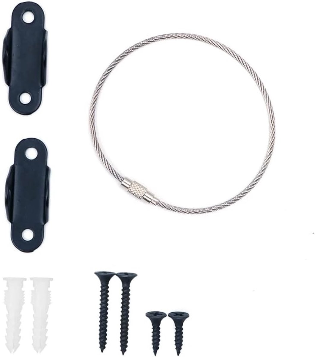 SnelShoppen - 6-Pack Meubilair Veiligheidsriemen, Baby Veilige Anti-Tip Meubelriem Set voor Kabinetten en Planken, Metaal, Zwart, Geschikt voor Kinder