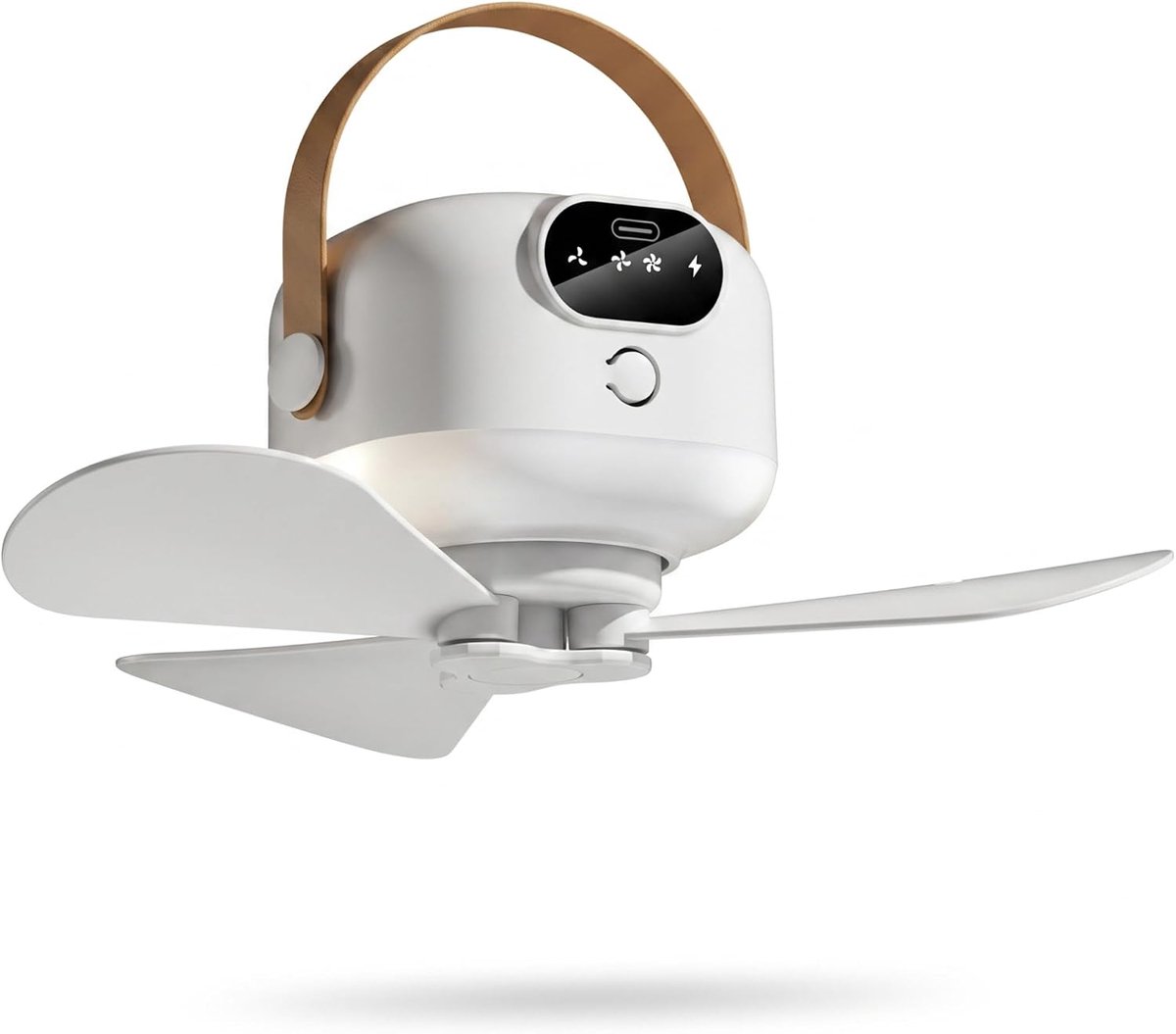 Draagbare ventilator voor tent of voortent (niet oplaadbaar, met snoer, 3 snelheden), inclusief afstandsbediening en nachtlampje — Hangventilator voor tenten, kamperen, campers, terrassen en het strand (wit)