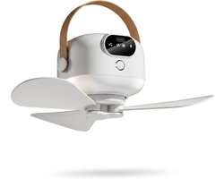 Draagbare ventilator voor tent of voortent (niet oplaadbaar, met snoer, 3 snelheden), inclusief afstandsbediening en nachtlampje — Hangventilator voor tenten, kamperen, campers, terrassen en het strand (wit)