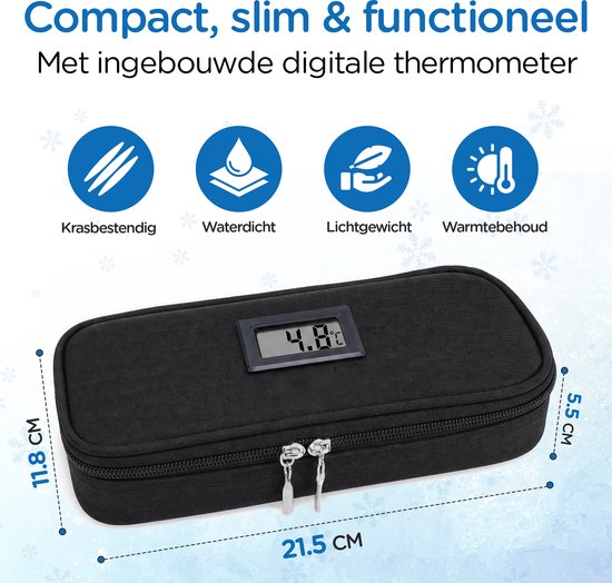 Zorghelden® Luxe insuline koeltas - Inclusief ingebouwde thermometer - Inclusief 2 icepacks - Diabetes etui - Compact koeltasje voor op reis van Zorghelden — afbeelding 2