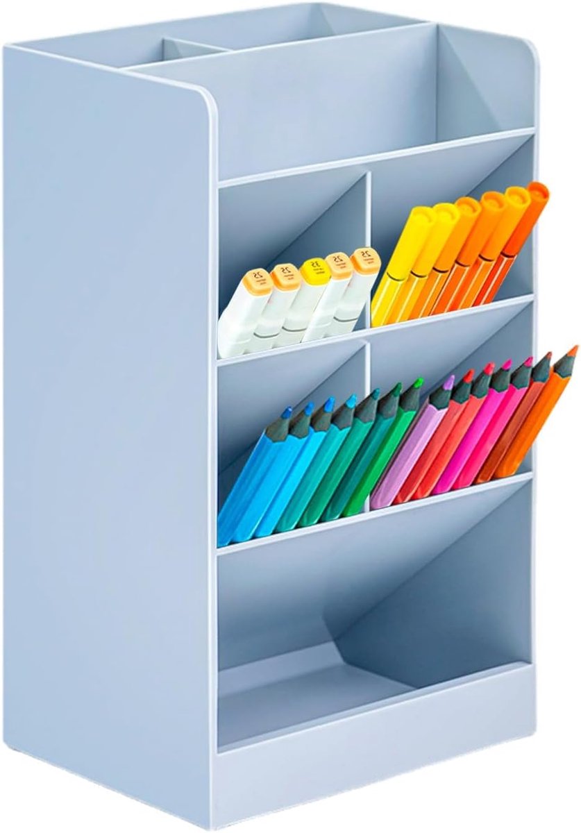 SnelShoppen - Penhouder Blauw 4.7 x 3.5 x 8in met 5 Compartimenten voor Kantoor, School, Make-up Organisatie en Kunstbenodigdheden - Ruimtebesparende