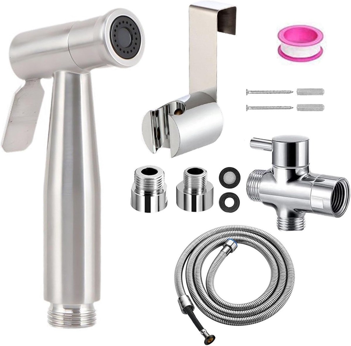 Toilet Bidet Sprayer with G1/2 Inch Valve and G3/8 Inch Stainless Steel Sprayer Set for Personal Hygiene and Bed Pan - ShopVlot