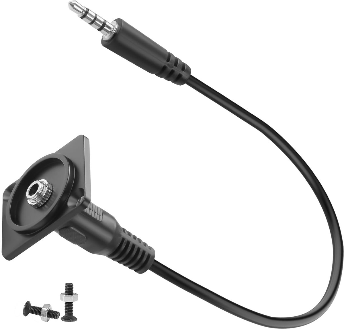SnelShoppen - TRRS 3.5mm Paneel Mount Hoofdtelefoon Jack Korte Kabel 4 Pool 1/8 Stekker naar Bus Bulkhead Audio Adapter Extender, 25cm