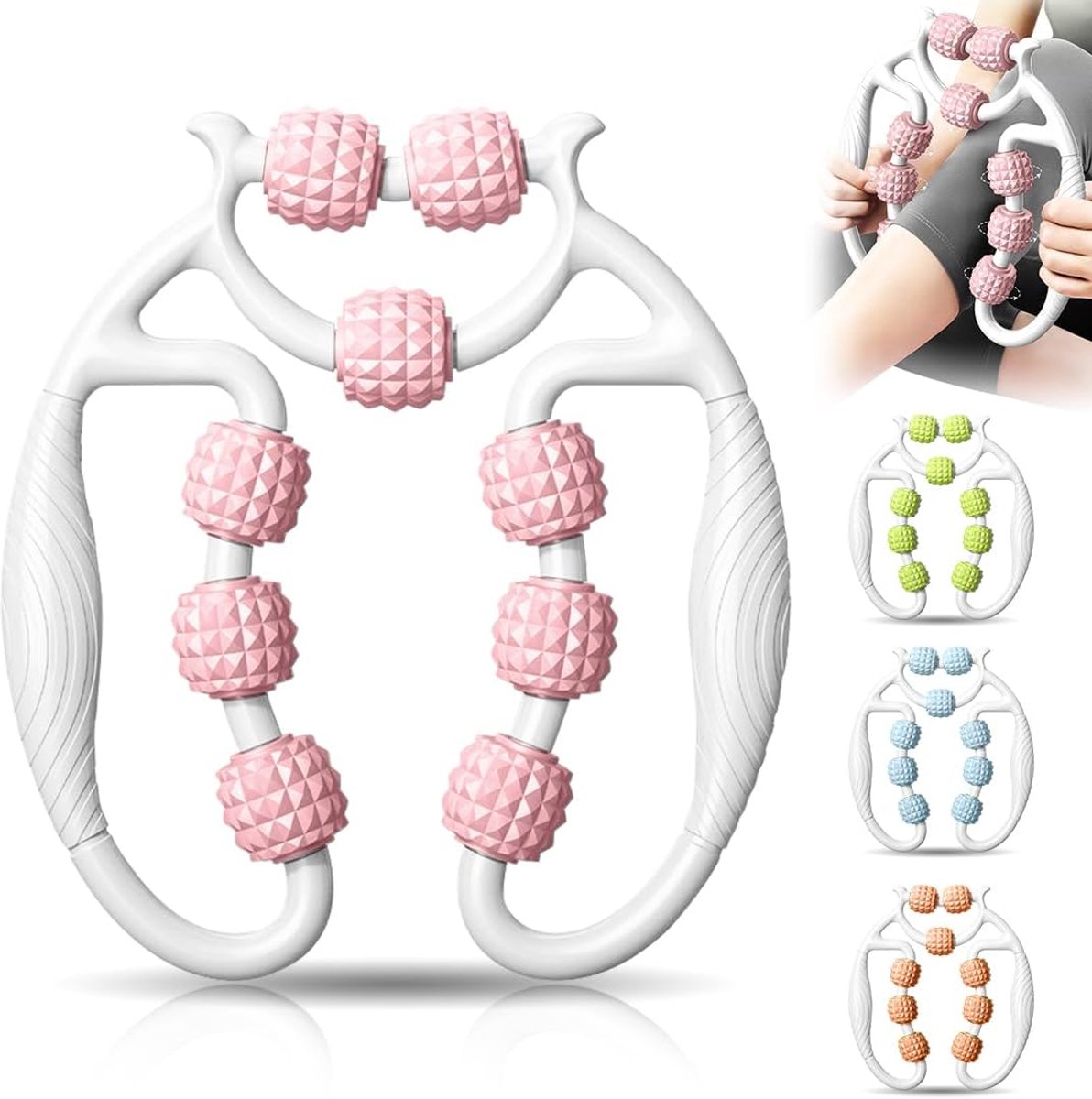 SnelShoppen - Massage Roller voor Benen, Leg Massager voor Cellulite, Diepe Weefselmassage, Massage Roller met Handvat, Roze, Effectieve Vetverbrandin