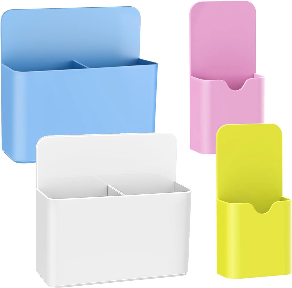 SnelShoppen - Set van 4 magnetische penhouders voor metalen en magnetische oppervlakken, 2 grote en 2 kleine houders in blauw/wit/roze/geel, perfect v
