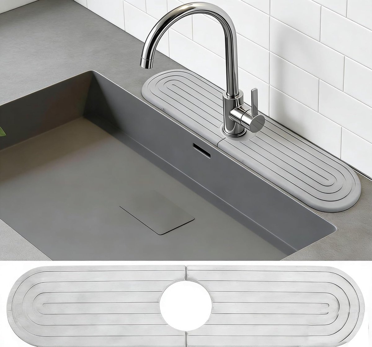 SnelShoppen - Drainerende Mat Keuken 40 x 10 cm, Waterkraan Spatbeschermer & Kraanmat, Antislip Afvoer Mat in Lichtgrijs, Waterkraan Bescherming voor