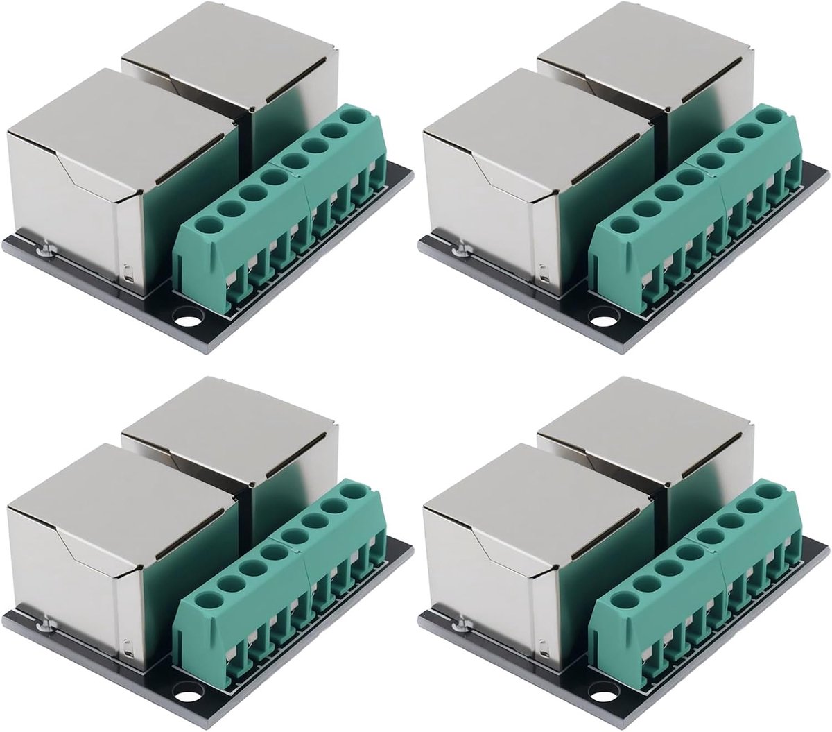 SnelShoppen - 4 x RJ45 Ethernet Dubbele Socket Connector 3.5mm Pitch 8 Pin RJ45 Ethernet Terminal Blok Adapter voor DIY Projecten en Professionele Toe
