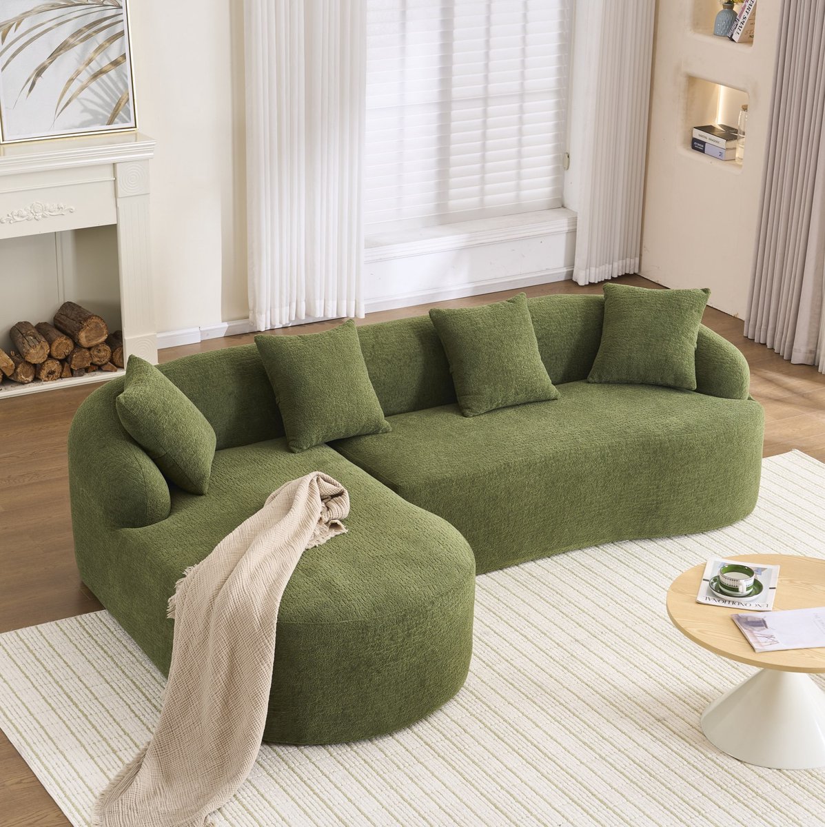 MODENUIT Hoekbank 243 cm - Links Curved Modulair Design - 3-Zits Voor Woonkamer En Kantoor - Chenille Groen