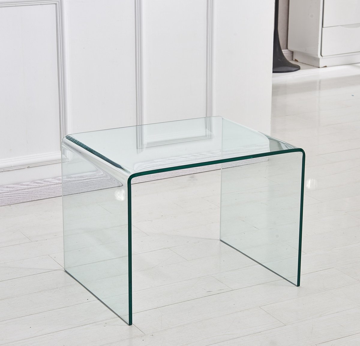 REDOM - Glazen sidetable - Tempered clear bent glas - Transparant - Modern - Woonkamer en kantoor - Glas - 50 x 40 x 45 cm