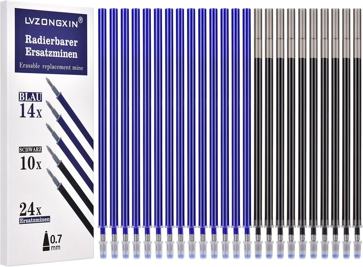 SnelShoppen - Vervangingen voor Gummibaren, 0.7mm Punt, 13 cm Hoog, Gummibaren 0.7-Medium Dikte (14 Blauw + 10 Zwart, Vervangingsvullingen)